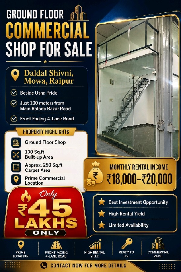 🏢 Prime Ground Floor Commercial Shop for Sale | Daldal Shivni, Mowa, Raipur